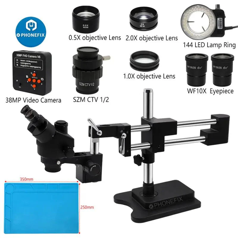 Stereo Trinocular Microscope Pcb - Microscopio estéreo de doble brazo negro